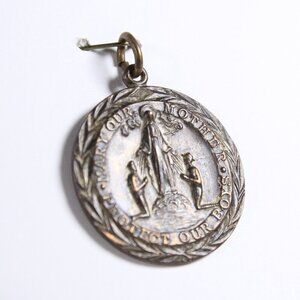 Early 1900s WWI religious lucky charm pendant, Mary our Mother Protect our boys